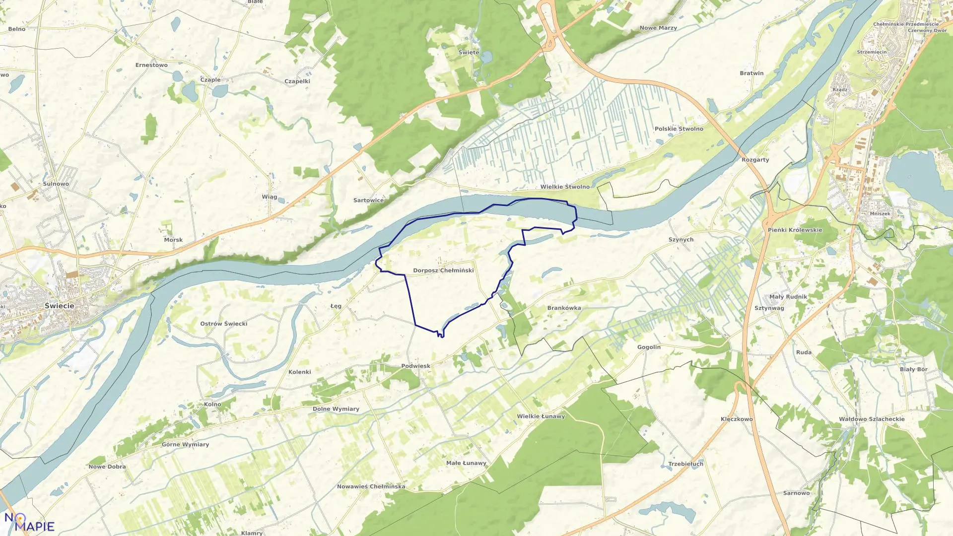 Mapa obrębu Dorposz Chełmiński w gminie Chełmno