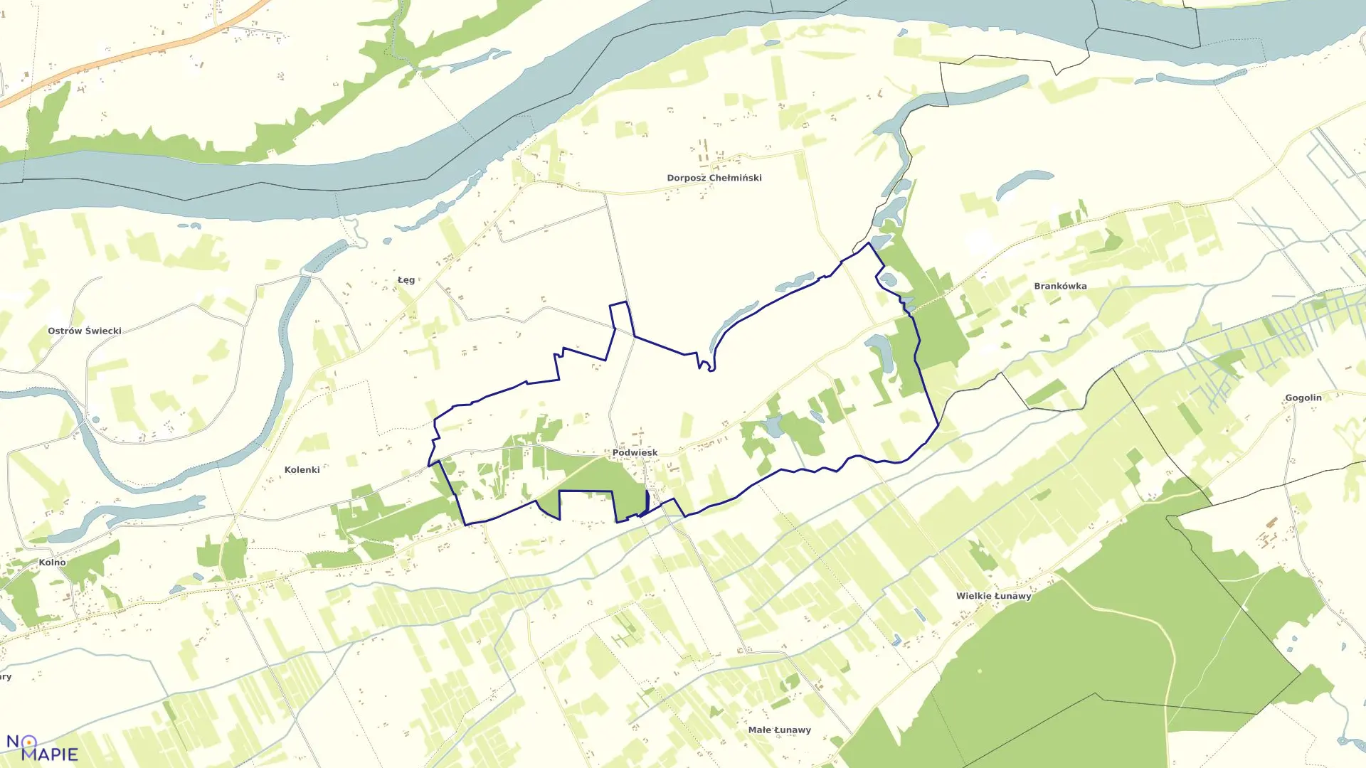 Mapa obrębu Podwiesk w gminie Chełmno